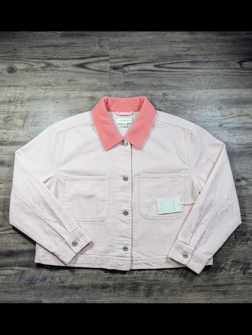 Free Assembly Women's Pink Stripe Corduroy Denim Trucker Jacket - Picture 2 of 9